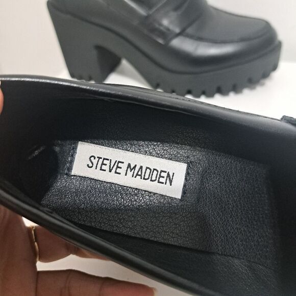 Steve Madden Binary Moto Boho Chic Goth Platform Loafer Chunky Heel Sz 9.5 Black - Picture 14 of 15